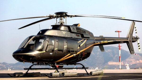 helicopter in Paros. Helicopter transfers in the Aegean.